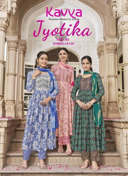 Jyotika Vol 4 By Kavya Capsule Foil Printed Embroidery Kurti Bottom With Dupatta Wholesale Online
 Catalog