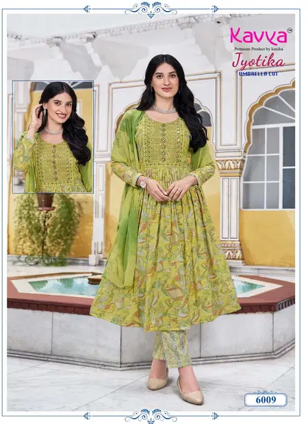 Jyotika Vol 6 By Kavya Capsule Foil Printed Embroidery Kurti With Bottom Dupatta Wholesalers In Mumbai
 Catalog