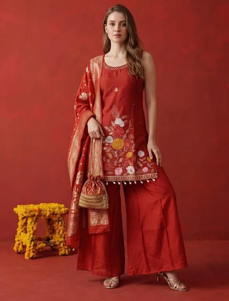 K 1170 By Naisha Roman Jacquard Plazzo Suits 
