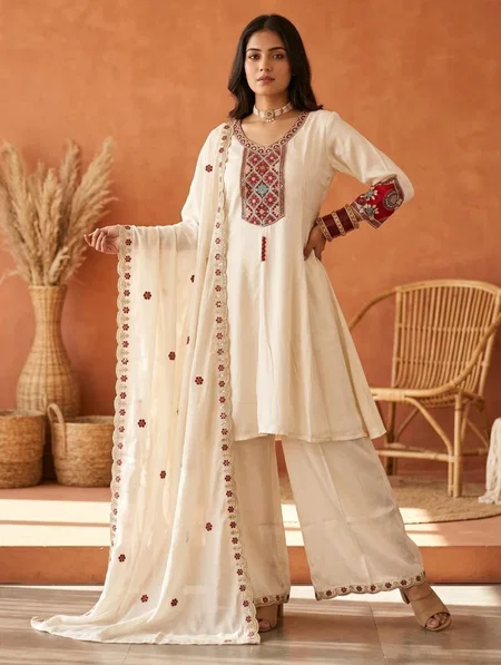K 1173 By Naisha Roman Glass Embroidery Plazzo Suits 