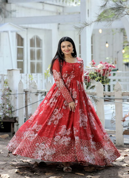 KA 1041 Faux Georgette Printed Readymade Gown Exporters In India