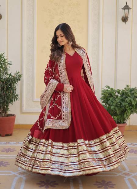 KA 1082 Faux Blooming Embroidery Wedding Wear Gown With Dupatta Wholesalers In Delhi