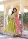 KA 1087 Russian Silk Embroidery Printed Wedding Gown Dupatta Wholesalers In Delhi
