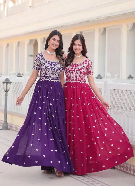 KA 1095 Faux Blooming Embroidery Gown Wholesale Shop In Surat