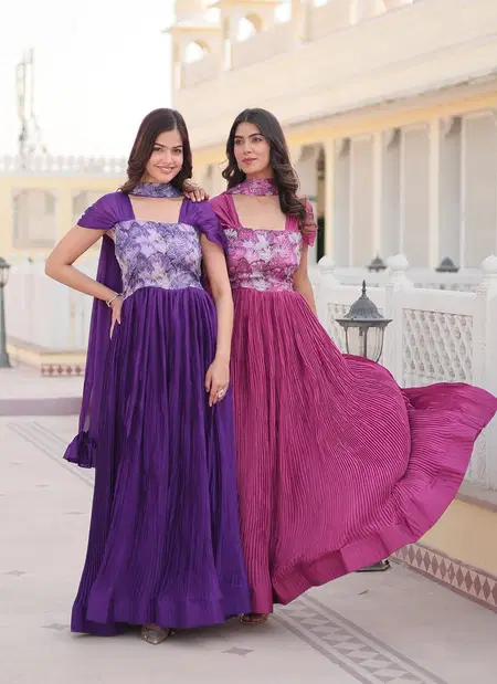  KA 1099 Position Print Work Readymade Gown Wholesale Market In Surat