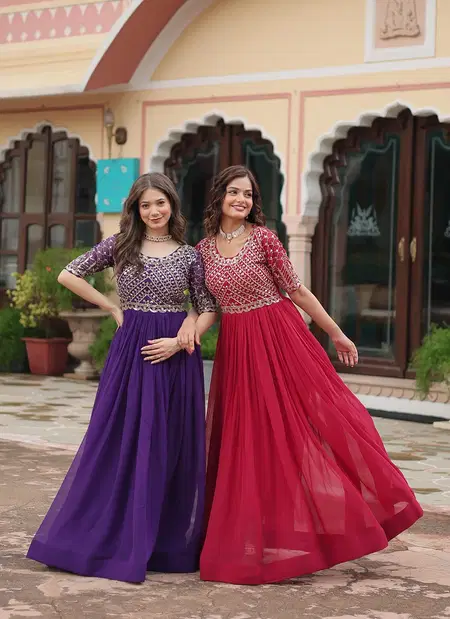 KA 1121 Faux Blooming Sequence Embroidery Gown Wholesale Shop In Surat
