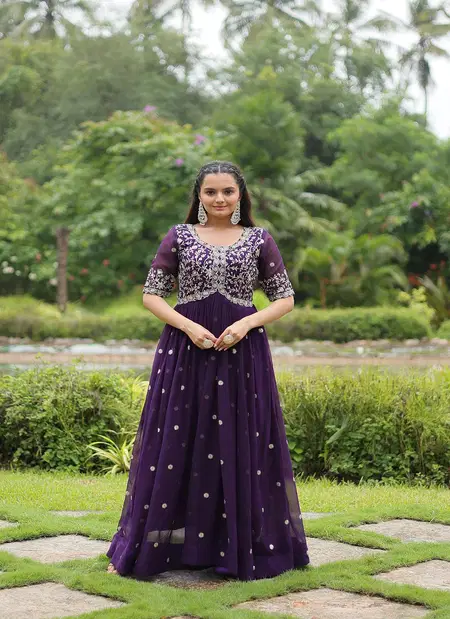 KA 1124 Faux Blooming Embroidery Wedding Gown Suppliers In India