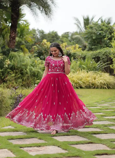 KA 1134 Faux Blooming Embroidery Wedding Gown Wholesale In India