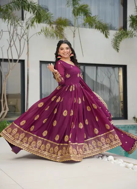 KA 1164 Star Georgette Embroidery Designer Wholesale Gown With Dupatta In India