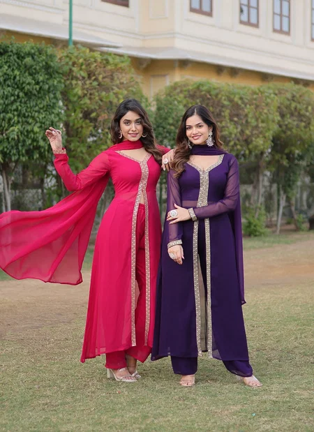 KA 1077 Faux Blooming Embroidered Designer Readymade Suits Exporters In India