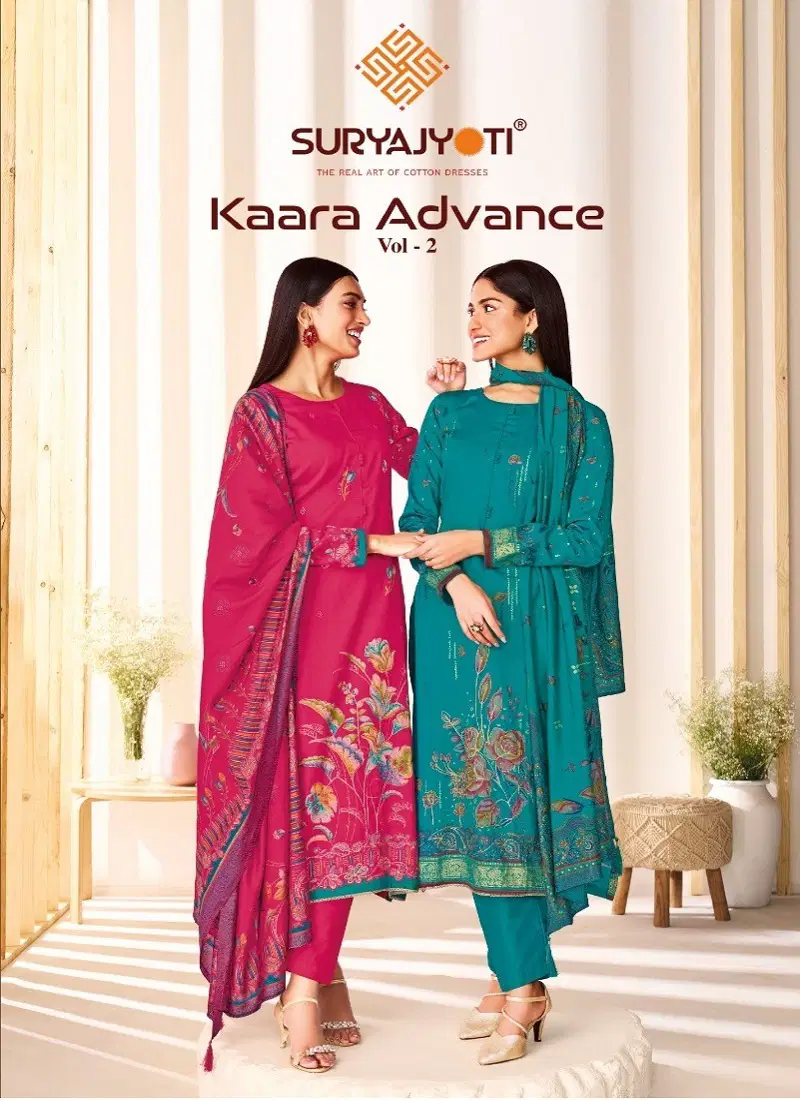 Kaara Advance Vol 2 By Suryajyoti Jam Satin Printed Dress Material Wholesale Price Catalog