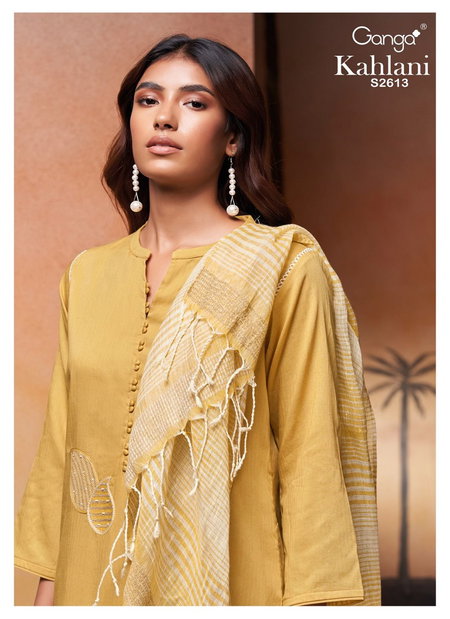 Kahlani 2613 By Ganga Embroidery Printed Premium Cotton Dress Material Wholesale Online
