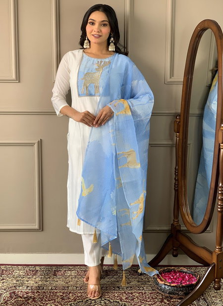 Kalaai Designer Pv Chanderi Embroidery Kurti With Bottom Dupatta Wholesale Price In Surat
