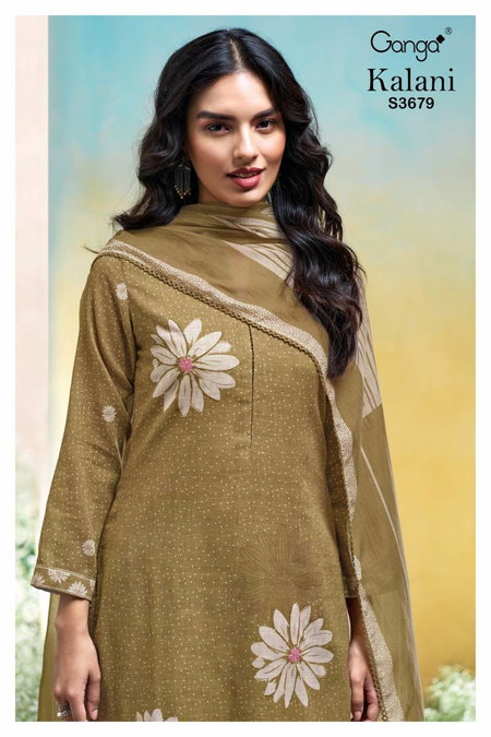 Kalani By Ganga Cotton Linen Printed Embroidered Salwar Suit Wholesale In India
