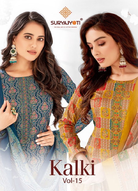 Kalki Vol 15 By Suryajyoti Jam Satin Printed Dress Material Exporters In India
