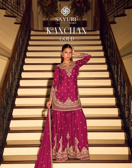 Kanchan Gold By Sayuri Chinon Silk Ladies Readymade Suits Wholesale Market In Surat
