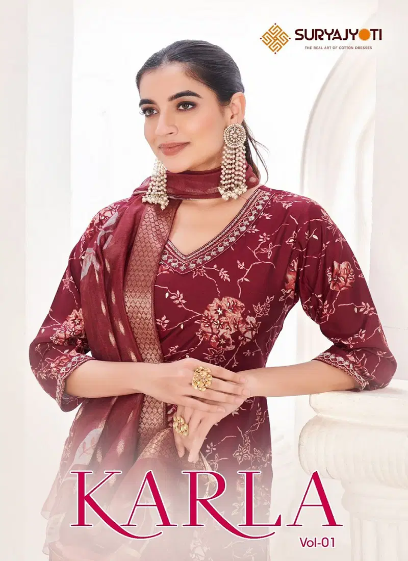 Karla Vol 1 By Suryajyoti Moda Printed Readymade Suits Surat Wholesale Market Catalog