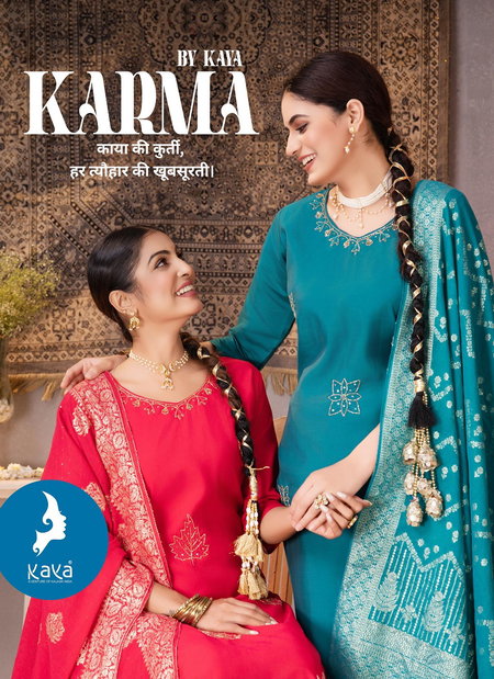 Karma By Kaya Roman Silk Straight Cut Kurti With Bottom Dupatta Orders In India
