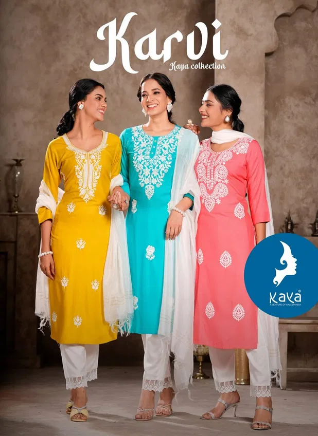 Karvi By Kaya Rayon Wholesale Kurti With Bottom Dupatta Suppliers In Mumbai