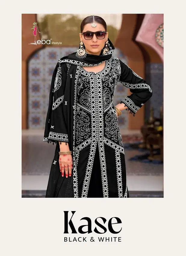 Kase Black And White By Eba Chinon Embroidery Readymade Suits Exporters In India