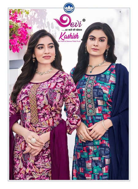 Kashish Vol 1 By Devi Rayon Printed Kurti With Bottom Dupatta Wholesale Shop In Surat Catalog