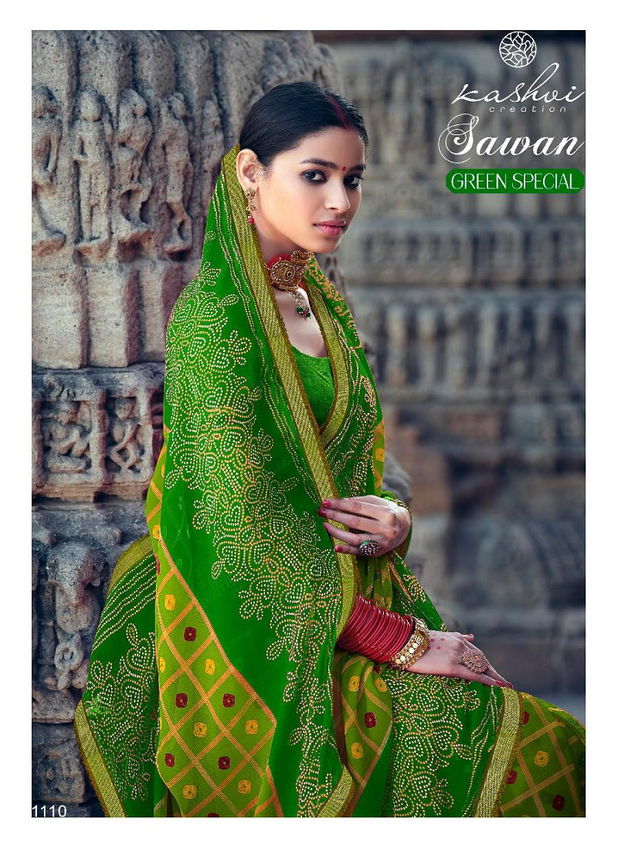 Kashvi Sawan Green Casual Wear Printed Designer Chiffon Saree Collection
