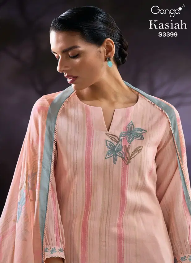 Kasiah 3399 by Ganga Cotton Printed Embroidery Salwar Suit Orders In India