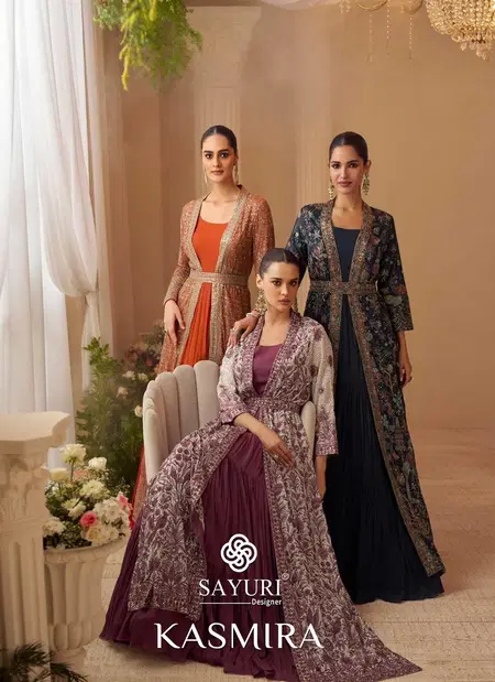 Kasmira By Sayuri Chinon Silk Wholesale Gown Jacket With Belt In India
