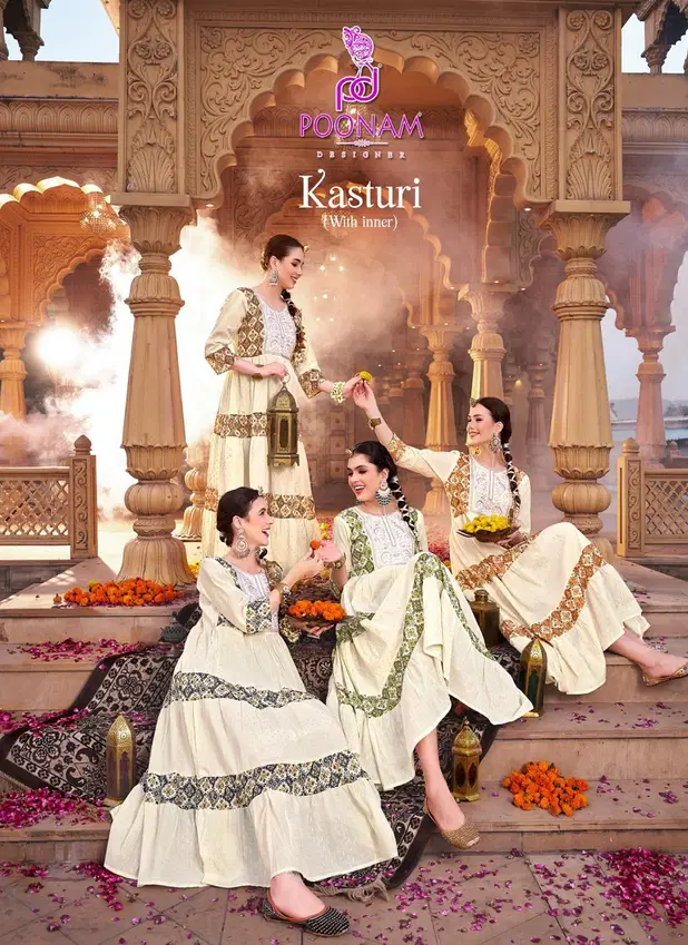 Kasturi By Poonam Cotton Jecard Long Anarkali Kurti Suppliers In India