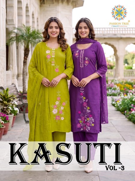 Kasuti Vol 3 By Passion Tree Mal Chanderi Kurti With Bottom Dupatta 