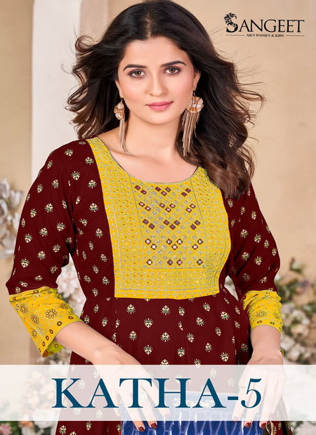 Katha 5 Rayon Embroidery Kurtis Wholesale Clothing Suppliers In India
