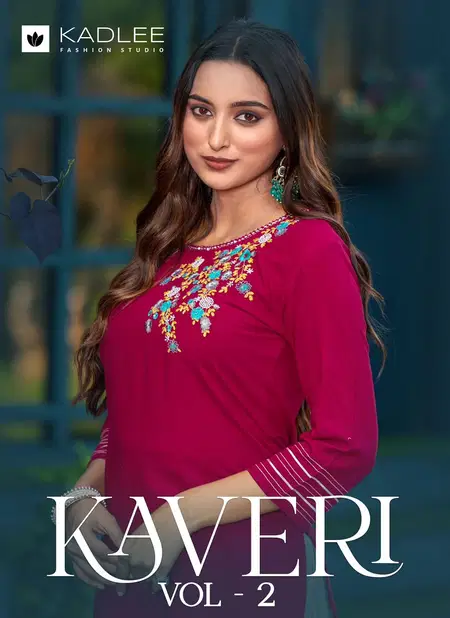 Kaveri Vol 2 By Kadlee Heavy Rayon Embroidery Kurti With Bottom Wholesale Online