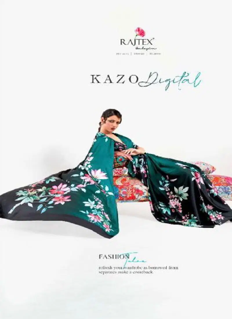 Kazo Digital By Rajtex Japan Satin Crepe Designer Saree Orders In India Catalog