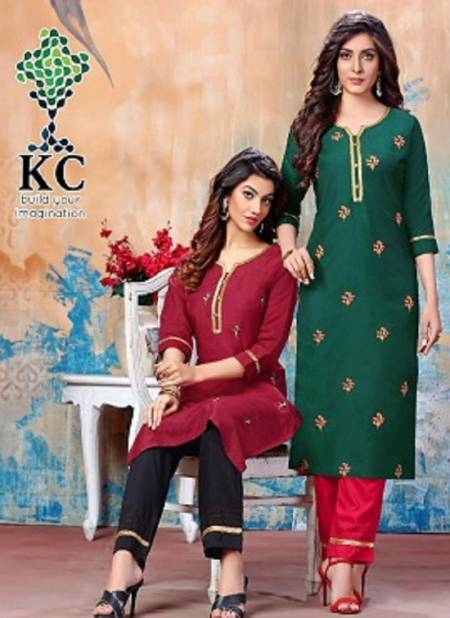 Kc Heer 3 Latest Designer Embroidered Casual Wear Rayon Kurti With Bottom Collection Catalog