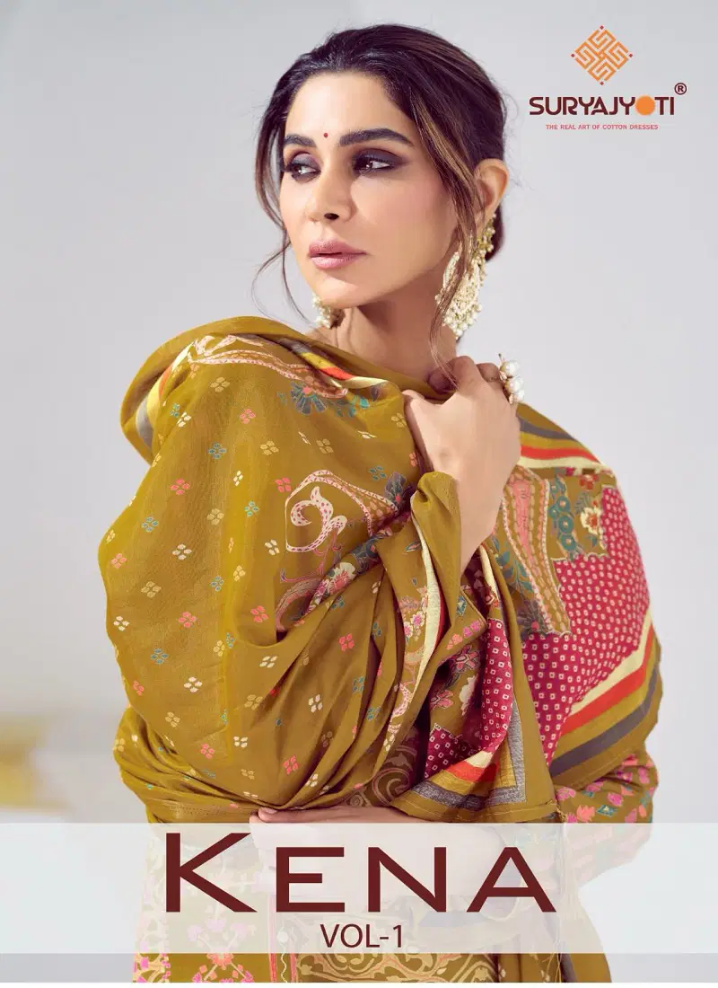 Kena Vol 1 By Suryajyoti Jam Satin Printed Dress Material Wholesalers In Delhi Catalog