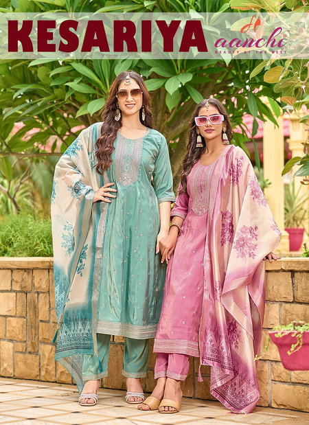 Kesariya By Aanchi Roman Shimmer Surat Kurti With Bottom Dupatta Wholesale Market