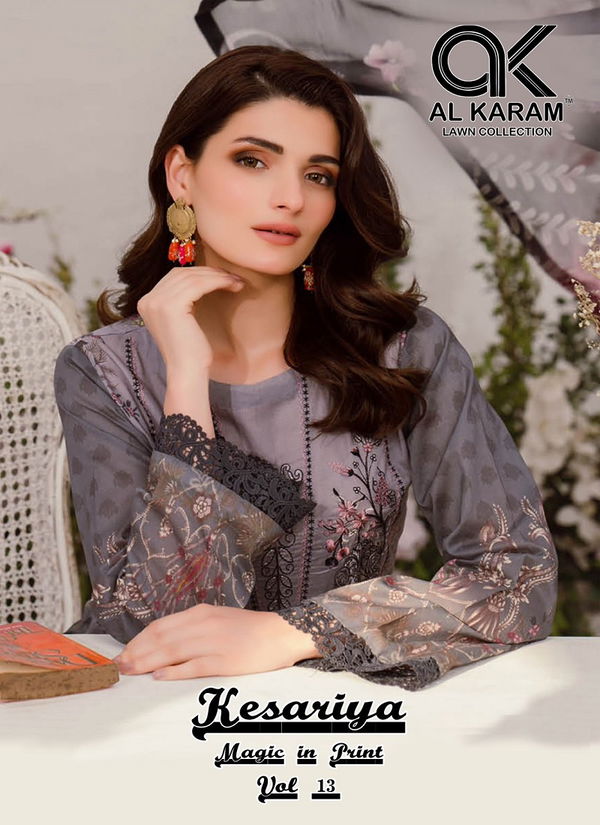 Kesariya Magic in Print Vol 13 By Al Karam Cotton Pakistani Dress Material Wholesalers In Delhi