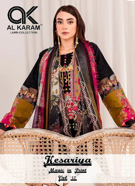 Kesariya Vol 12 Al Karam Cambric Cotton Pakistani Dress Material Wholesalers In Delhi
