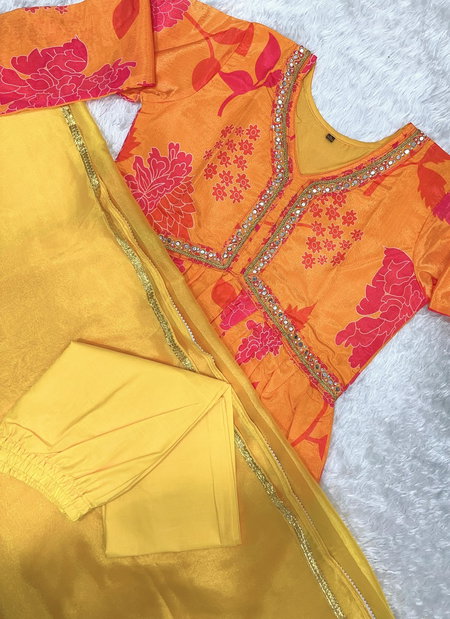 Keshav Chinon Digital Printed Alia Cut Readymade Suits Wholesalers In Delhi
