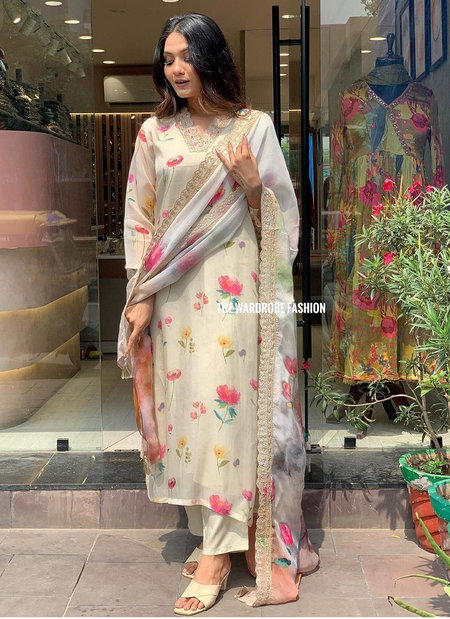 Keshav Embroidery Printed Organza Designer Kurti With Bottom Dupatta Wholesalers In Surat