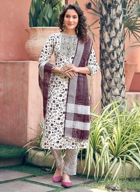 Keshav Printed Embroidery Cotton Kurti With Bottom Dupatta Wholesalers In Surat
