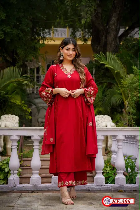 KF 306 Kalaai Pv Chanderi Embroidery Kurti With Bottom Dupatta 