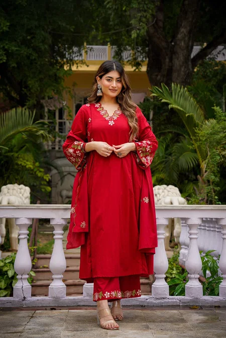 KF 306 Kalaai PV Chanderi Embroidery Kurti With Bottom Dupatta
