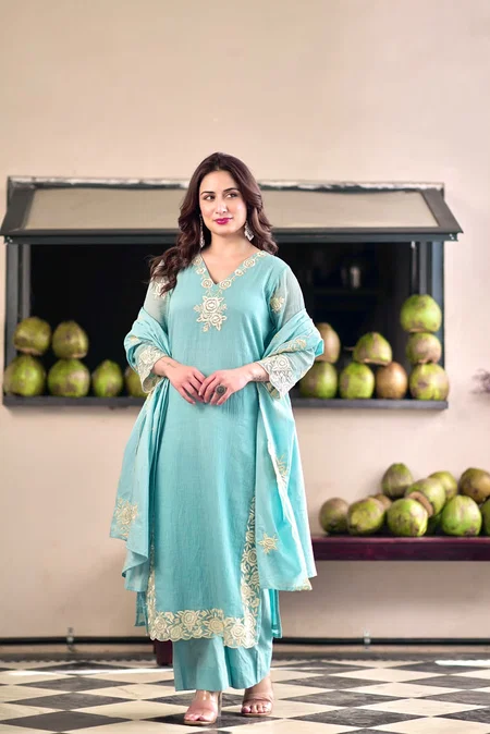 KF 309 Kalaai Chinon Embroidery Kurti With Bottom Dupatta
