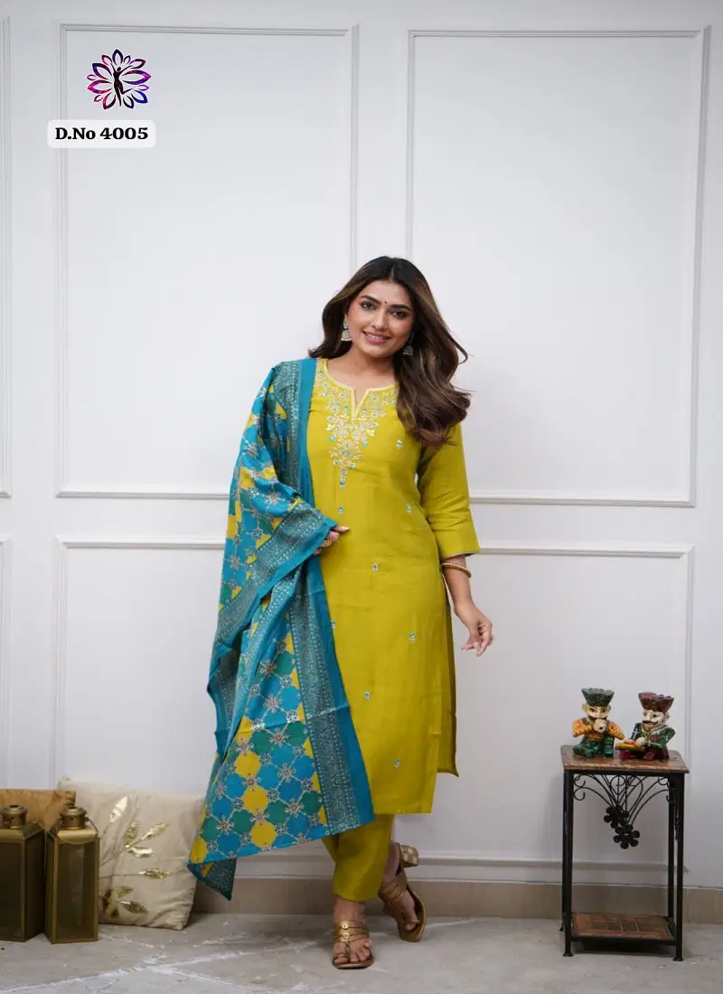 KF 4005 Kalaai Viscose Chanderi Embroidery Kurti With Bottom Dupatta Online Wholesale