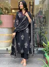 KF Black Kalaai Hand Block Printed Kurti With Bottom Dupatta Wholesale Online