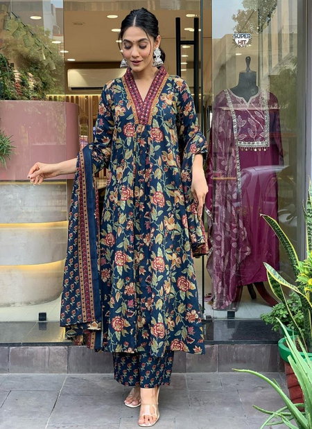 KF Blue Kalaai Hand Block Printed Kurti With Bottom Dupatta Suppliers In India
