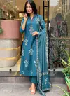 KF Blue Kalaai Hand Block Printed Surat Kurti With Bottom Dupatta Wholesale Market