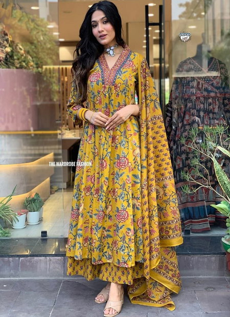 KF Mustard Kalaai Hand Block Printed Kurti With Bottom Dupatta Orders In India