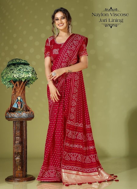 KF Riwaz 252 Nylon Viscose Bandhani Printed Sarees Wholesale Shop In Surat